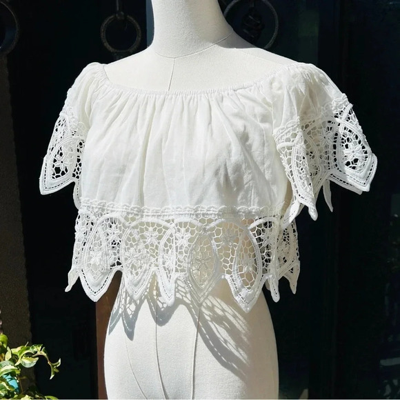 Anthropologie RAGA LA Bohemian Stevie Nicks Style White Flowy Cropped Blouse - Picture 5 of 13